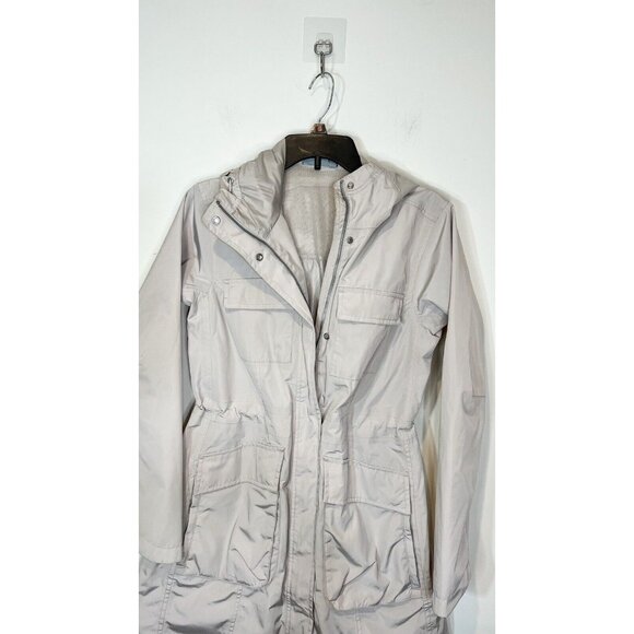 Athleta Hooded Rain Coat Lightweight Beige Longline Jacket ** Flaw ** Size XS - Picture 7 of 13